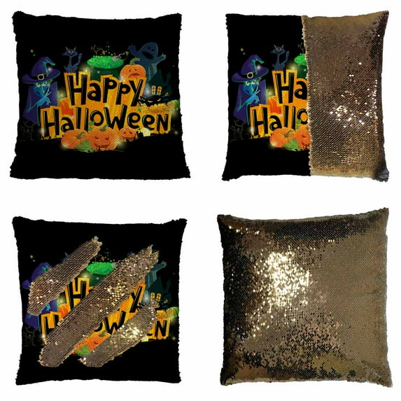 PKQWTM Cartoon Halloween Reversible Mermaid Cushion Cover Home Decor Sequin Pillow Case Size 16x16 inches