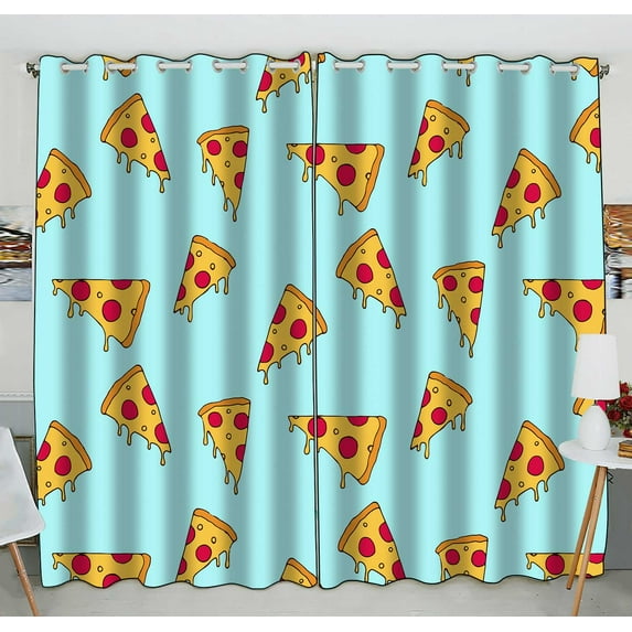 PKQWTM Cartoon Pizza Slice Practical heat insulation Shading Window Curtain Size 52(W) x 84(H) inches (Two Piece)