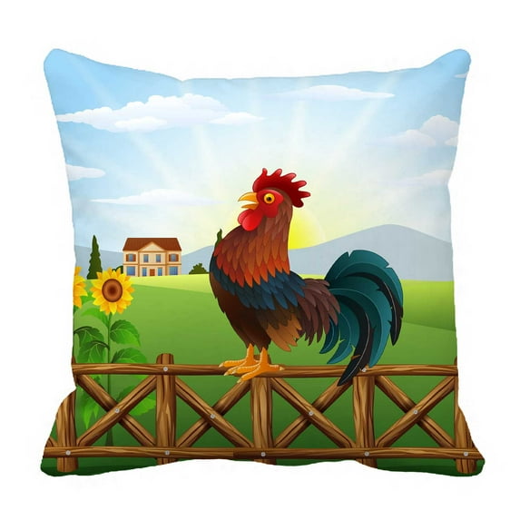 PKQWTM Cartoon Rooster Crowing At Farm Field Morning Sun Rising Bed Decor Pillow Cases Zippered Cushion Cover Size 20x20 Inches