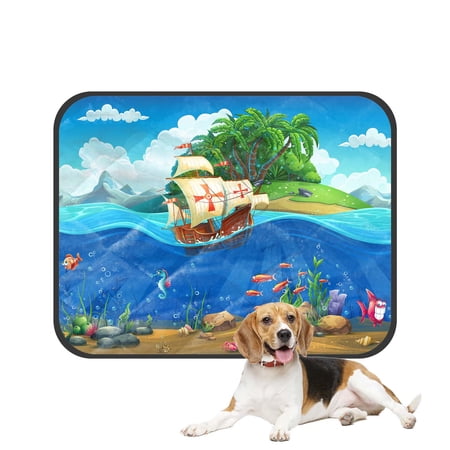 PKQWTM Cartoon underwater world fish plants island caravel Pet Dog Cat Bed Pee Pads Mat Cushion Potty Dogs Blankets Crate Bed Kennel 25x30 inch