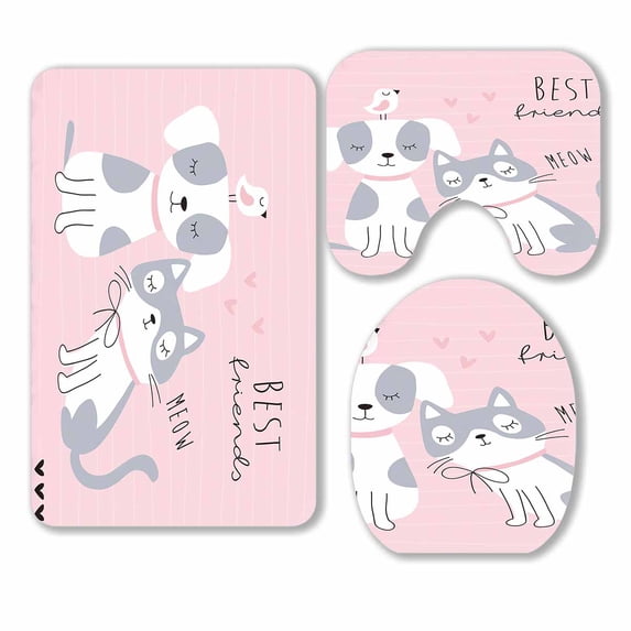 PKQWTM Cat Dog Bird 3 Piece Bathroom Rugs Set Bath Rug Contour Mat and Toilet Lid Cover