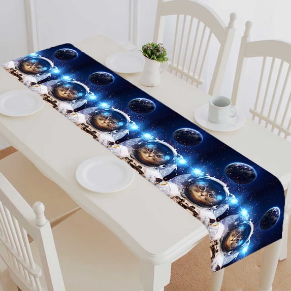 PKQWTM Cat Outer Space Cotton and Linen Table Runner Kitchen Dining Room Supplies Size 14x72 Inch