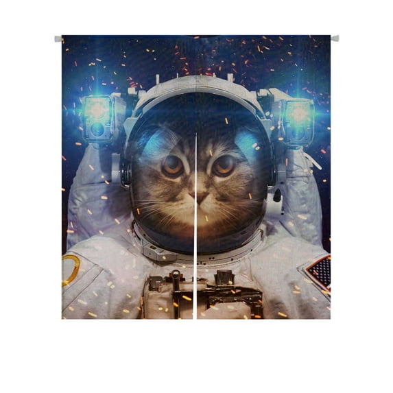 PKQWTM Cat Outer Space Door Curtain Window Cover Home Decor Hanging Curtain Size 85x90 CM
