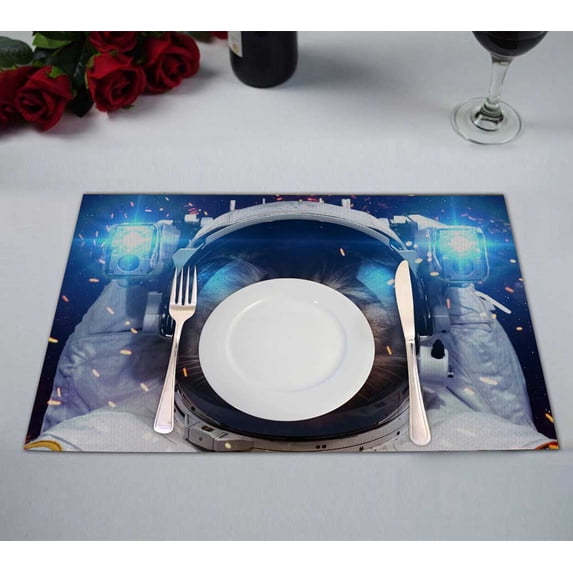 PKQWTM Cat Outer Space Kitchen Dining Table Mats Placemats Size 12x18 Inches, Set of 2 Pieces