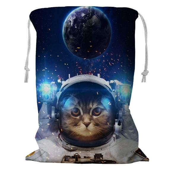 PKQWTM Cat Outer Space Storage Basket Laundry Bag with Drawstring Size 18x24 Inch