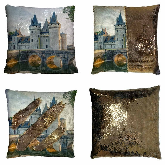 PKQWTM Chateau de Sully sur Loire France medieval castle Reversible Mermaid Cushion Cover Home Decor Sequin Pillow Case Size 20x20 inches