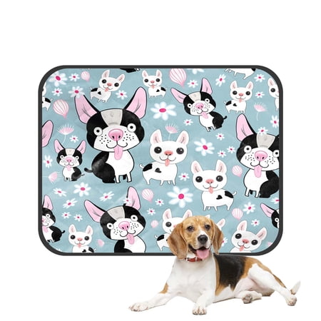 PKQWTM Cheerful Small Dogs On A Blue Flowers Pet Dog Cat Bed Pee Pads Mat Cushion Potty Dogs Blankets Crate Bed Kennel 25x30 inch