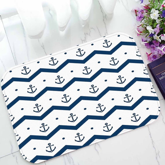 PKQWTM Chevron Anchors Blue White Home Decor Floor Mat Area Rug Doormat Size 15.7x23.6 Inches