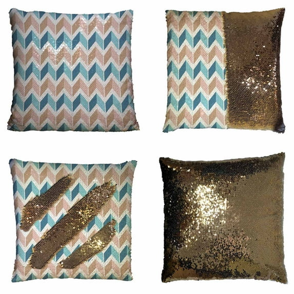 PKQWTM Chevron Zigzags Reversible Mermaid Cushion Cover Home Decor Sequin Pillow Case Size 20x20 inches