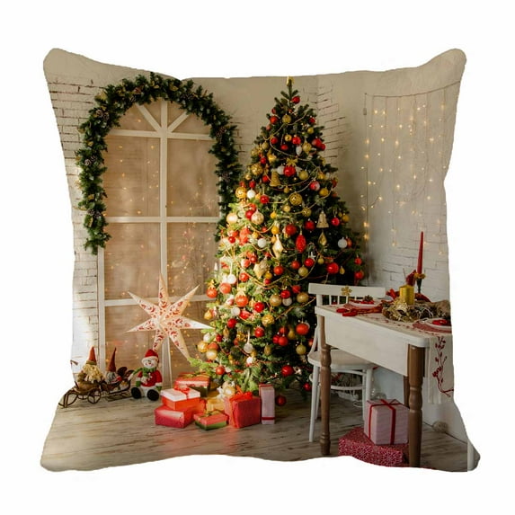 PKQWTM Christmas Bed Decor Pillow Cases Zippered Cushion Cover Size 20x20 Inches