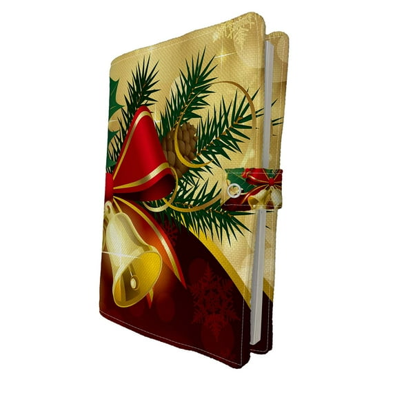 PKQWTM Christmas Bells Bow Red and Gold Book Cover Book Protector Book Sleeve Book Pouch Book Bag 6x9 inch