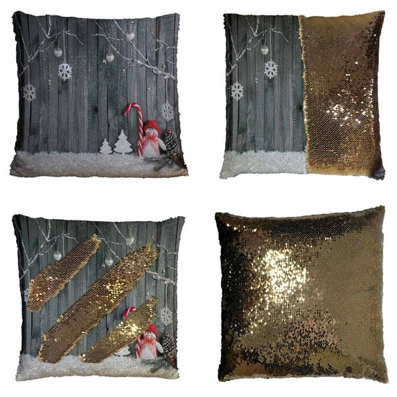 PKQWTM Christmas Decorative Branches Snowman Candy Cane Reversible Mermaid Cushion Cover Home Decor Sequin Pillow Case Size 20x20 inches