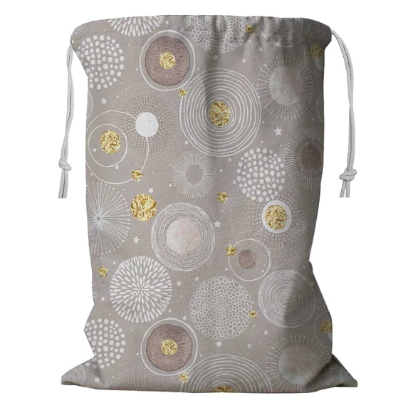 PKQWTM Christmas Doodle Circles Golden Foil Circles Stars Snow Storage Basket Laundry Bag with Drawstring Size 18x24 Inch