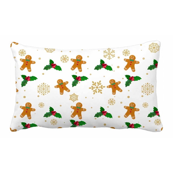 PKQWTM Christmas New Year holly gingerbread man white Bed Decor Pillow Cases Zippered Cushion Cover Size 20x30 Inches