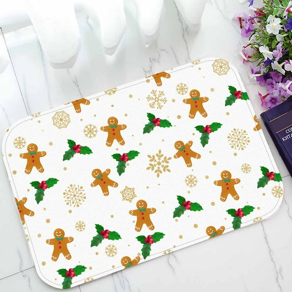 PKQWTM Christmas New Year holly gingerbread man white Home Decor Floor Mat Area Rug Doormat Size 15.7x23.6 Inches