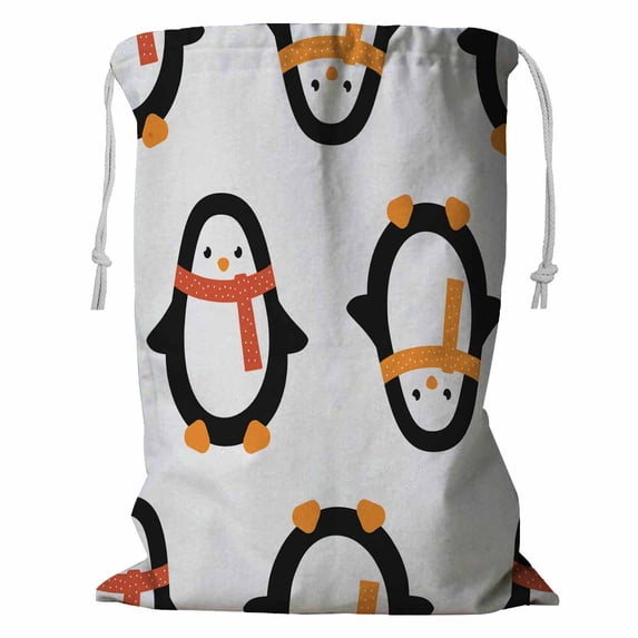 PKQWTM Christmas Penguin In Scarf Storage Basket Laundry Bag with Drawstring Size 24x32 Inch