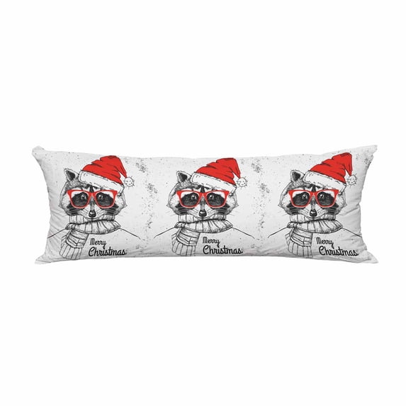 PKQWTM Christmas Raccoon Dressed A New Year Hat And Scarf Long Body Pillow Case Cover Pillow Cushion Size 20x60 Inches