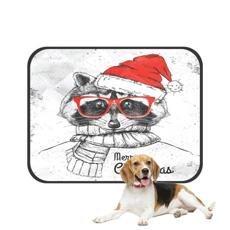 PKQWTM Christmas Raccoon Dressed A New Year Hat And Scarf Pet Dog Cat Bed Pee Pads Mat Cushion Potty Dogs Blankets Crate Bed Kennel 20x24 inch