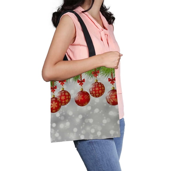 PKQWTM Christmas Tree Branches Red Balls Canvas Shoulder Bags Handbags Tote Bags Shopping Bag
