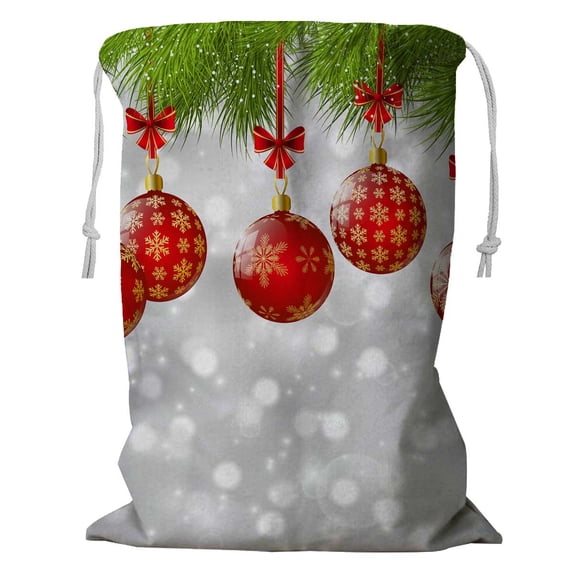 PKQWTM Christmas Tree Branches Red Balls Storage Basket Laundry Bag with Drawstring Size 24x32 Inch