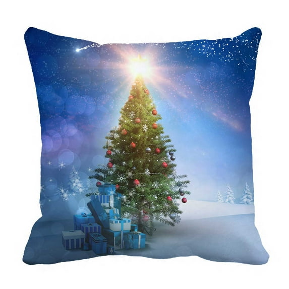 PKQWTM Christmas Tree Gifts Snowy Landscape Fir Trees Bed Decor Pillow Cases Zippered Cushion Cover Size 20x20 Inches