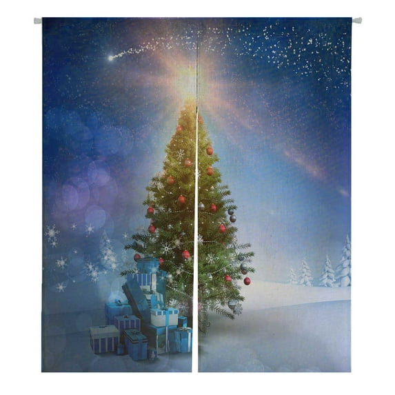 PKQWTM Christmas Tree Gifts Snowy Landscape Fir Trees Door Curtain Window Cover Home Decor Hanging Curtain Size 105x120 CM