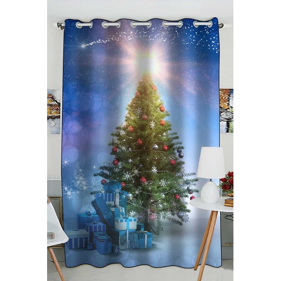 PKQWTM Christmas Tree Gifts Snowy Landscape Fir Trees Practical heat insulation Shading Window Curtain Size 52(W) x 84(H) inches (One Piece)