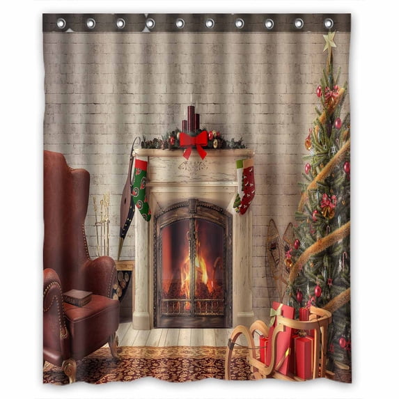 PKQWTM Christmas WaterProof Polyester Fabric Shower Curtain Size 60x72 Inches