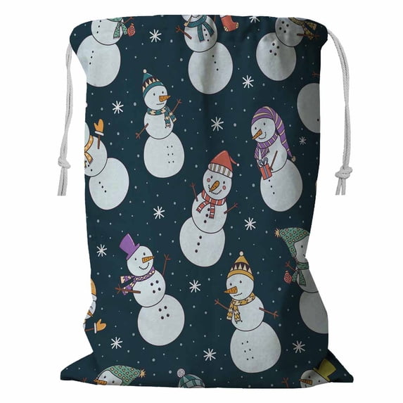 PKQWTM Christmas cute snowmen falling snow Storage Basket Laundry Bag with Drawstring Size 18x24 Inch