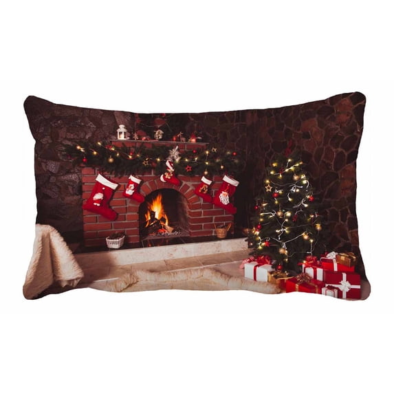 PKQWTM Christmas decorated fireplace tree Bed Decor Pillow Cases Zippered Cushion Cover Size 20x30 Inches