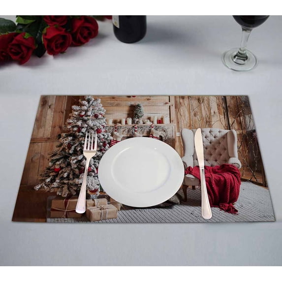 PKQWTM Christmas fir tree Kitchen Dining Table Mats Placemats Size 12x18 Inches, Set of 2 Pieces