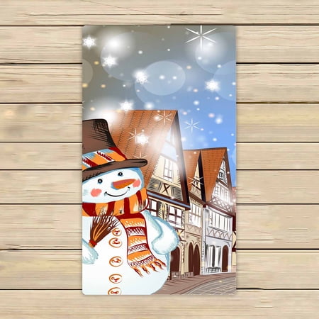 PKQWTM Christmas snowman cute street vintage houses Microfiber Bath Towels Bathroom Body Shower Towel Size 16x28 Inches