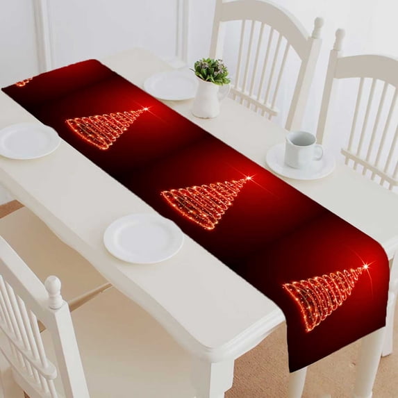 PKQWTM Christmas tree on red background Cotton and Linen Table Runner Kitchen Dining Room Supplies Size 16x72 Inch