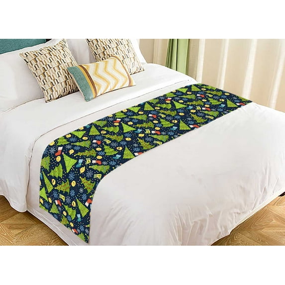 PKQWTM Christmas tree snowflake chicken winter holidays Bed Runner Bedroom Bedding Decor Bedding Scarf Size 20x95 inches