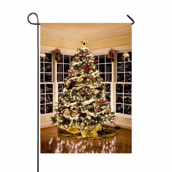 PKQWTM Christmas tree with presents and lights Yard Decor Home Garden Flag Size 28x40 Inches