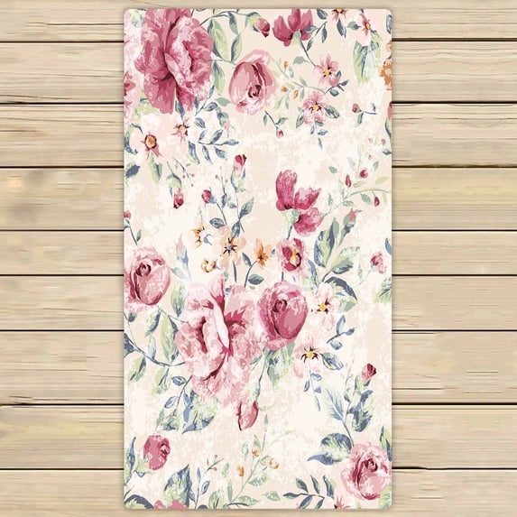 PKQWTM Classic Vintage Flower Pattern On Green Background Microfiber Bath Towels Bathroom Body Shower Towel Size 30x56 Inches