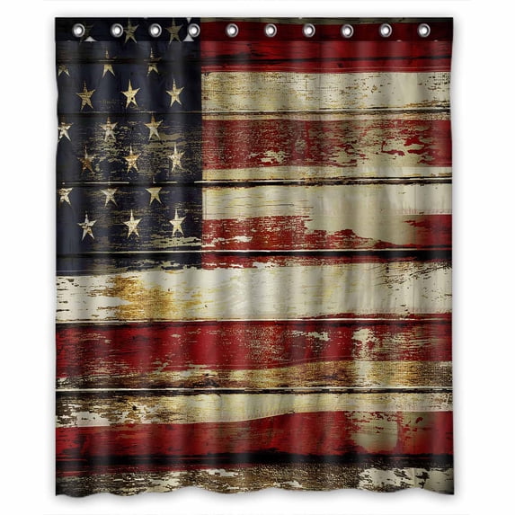 PKQWTM Closeup American Flag Boards WaterProof Polyester Fabric Shower Curtain Size 60x72 Inches
