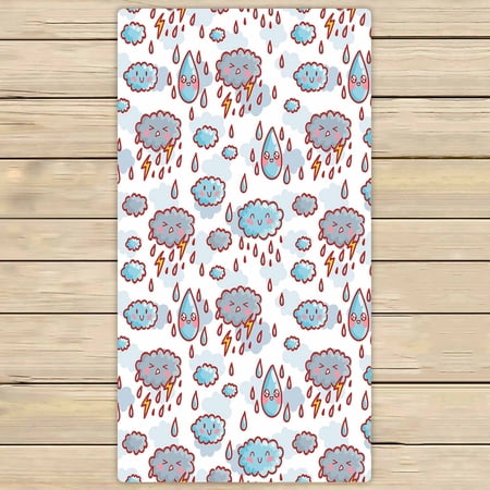 PKQWTM Cloud Characters Rain Water Drops Lightning Microfiber Bath Towels Bathroom Body Shower Towel Size 30x56 Inches