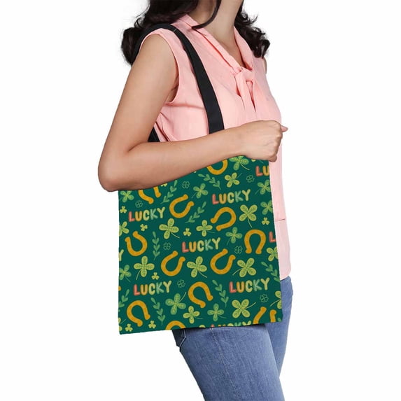 PKQWTM Clover Branch Horseshoe Quatrefoil Canvas Shoulder Bags Handbags Tote Bags Shopping Bag