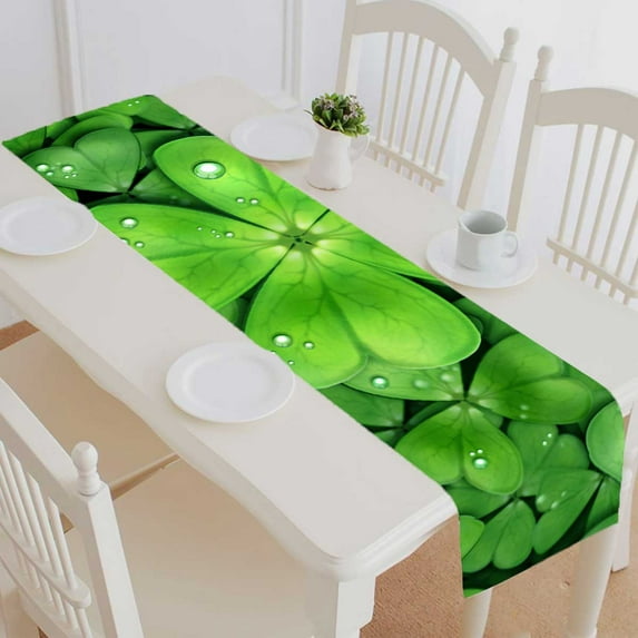 PKQWTM Clover For luck Cotton and Linen Table Runner Kitchen Dining Room Supplies Size 16x72 Inch