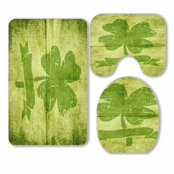 PKQWTM Clover With Four Leaves In Grunge Style In The Paper 3 Piece Bathroom Rugs Set Bath Rug Contour Mat and Toilet Lid Cover