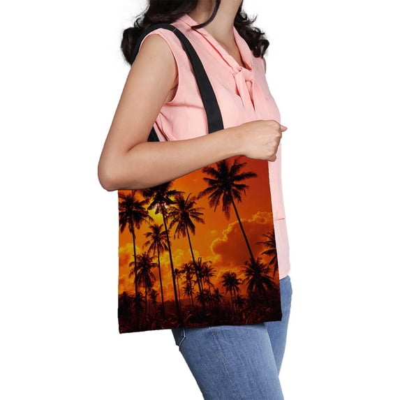 PKQWTM Coconut Palms Sand Beach Tropic Sunset Thailand Beach Canvas Shoulder Bags Handbags Tote Bags Shopping Bag