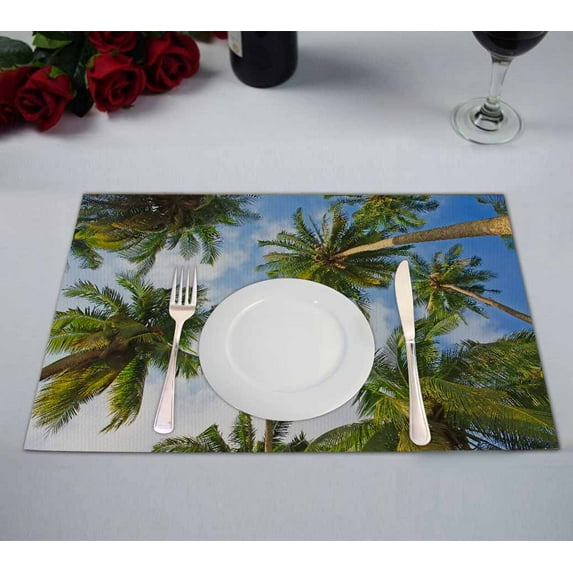 PKQWTM Coconut palm trees perspective view Kitchen Dining Table Mats Placemats Size 12x18 Inches, Set of 2 Pieces
