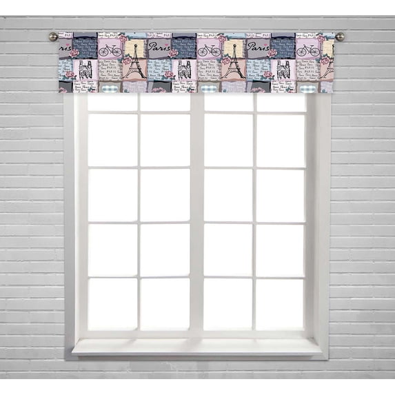PKQWTM Collage Retro Scrapbook Inscriptions Word Paris Window Curtain Valance Rod Pocket 54x12 inch