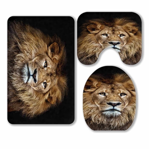 PKQWTM Color Lion Portrait 3 Piece Bathroom Rugs Set Bath Rug Contour Mat and Toilet Lid Cover
