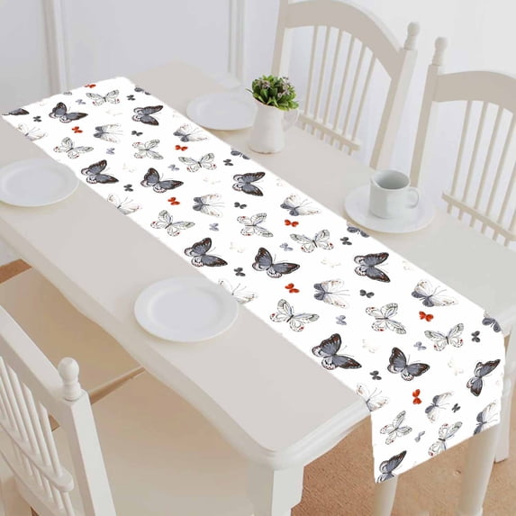 PKQWTM Colorful Butterflies Cotton and Linen Table Runner Kitchen Dining Room Supplies Size 16x72 Inch