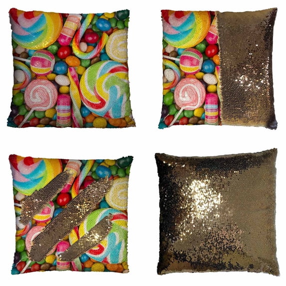 PKQWTM Colorful Candy Reversible Mermaid Cushion Cover Home Decor Sequin Pillow Case Size 18x18 inches