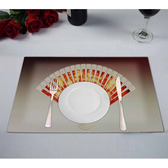 PKQWTM Colorful Hand Fan Gray 3D Kitchen Dining Table Mats Placemats Size 12x18 Inches, Set of 2 Pieces