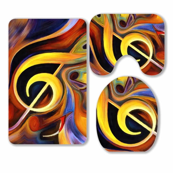 PKQWTM Colorful Musical Shapes Metaphor 3 Piece Bathroom Rugs Set Bath Rug Contour Mat and Toilet Lid Cover