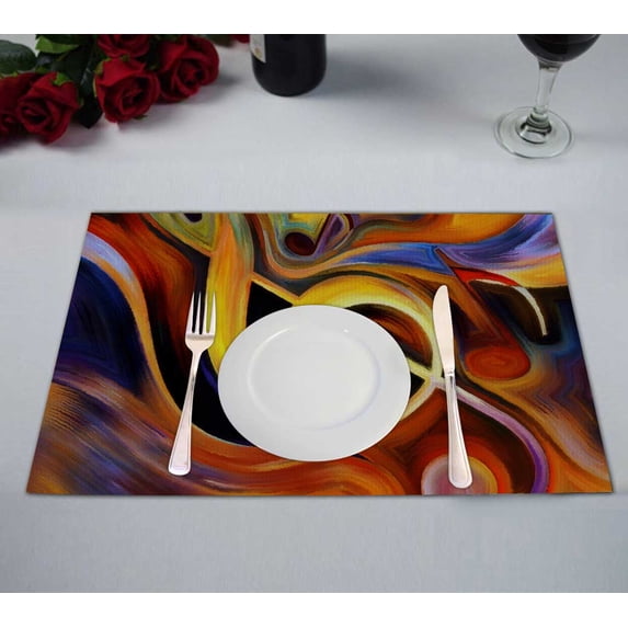 PKQWTM Colorful Musical Shapes Metaphor Kitchen Dining Table Mats Placemats Size 12x18 Inches, Set of 2 Pieces